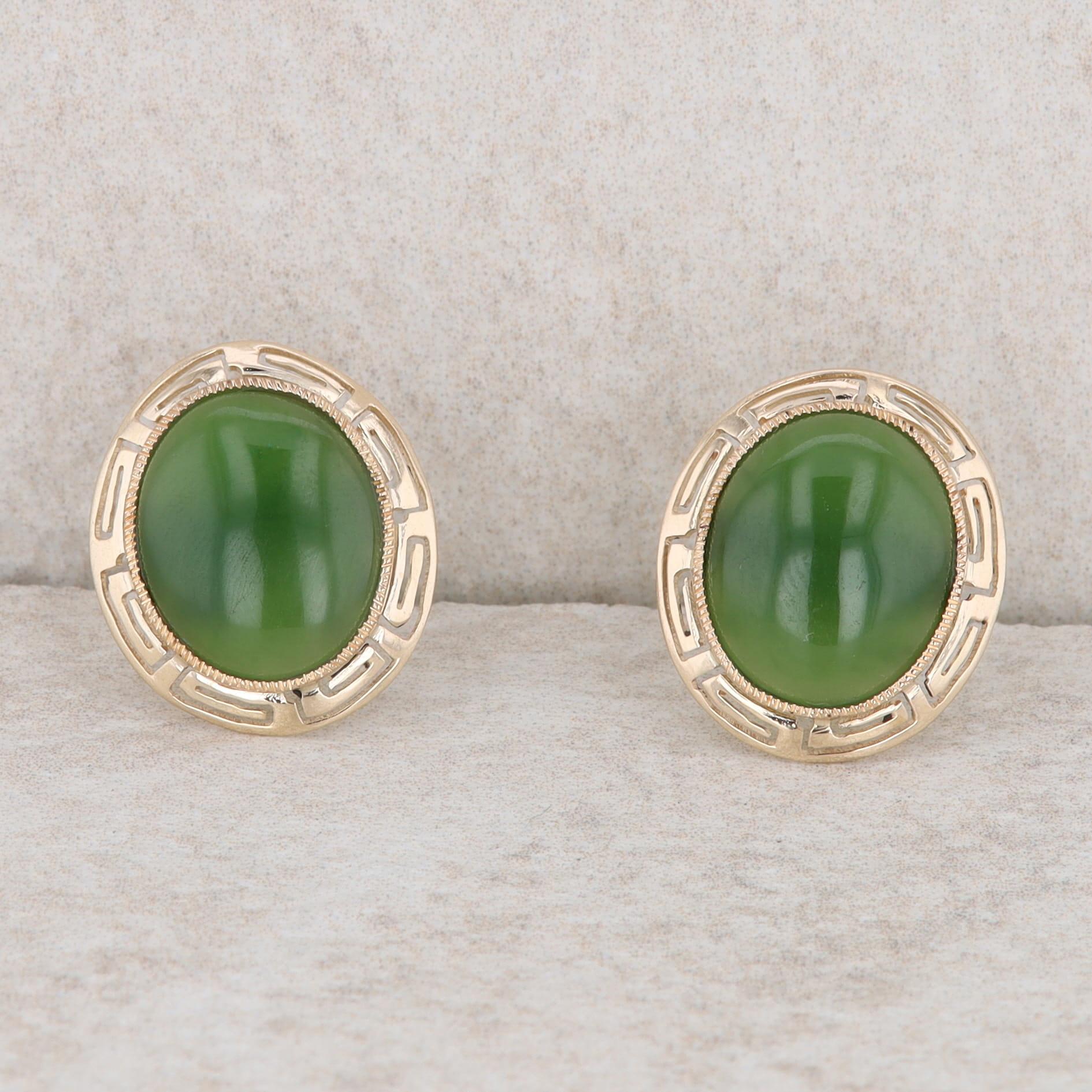 14k Yellow Gold Nephrite Jade Cabochon Earrings