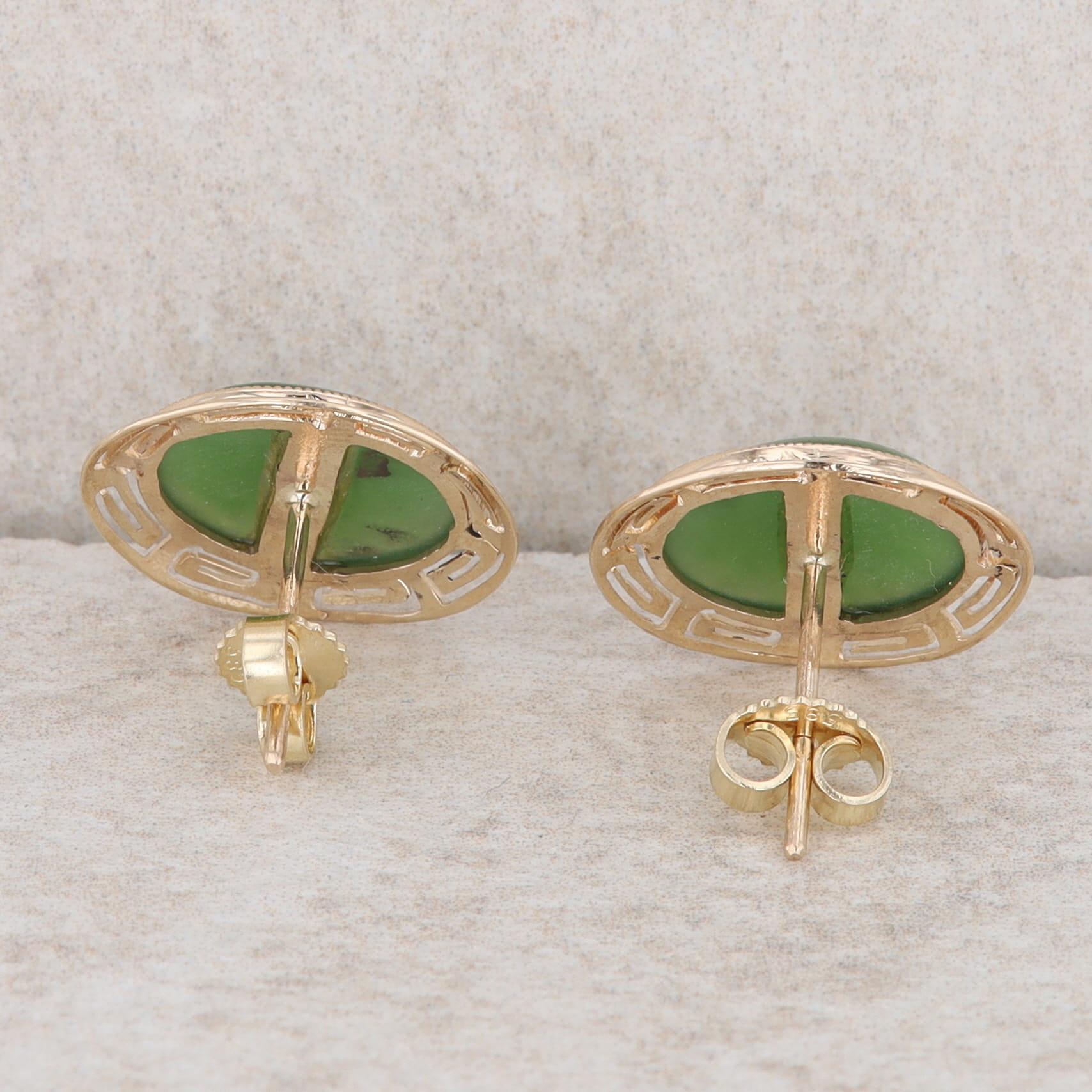 14k Yellow Gold Nephrite Jade Cabochon Earrings