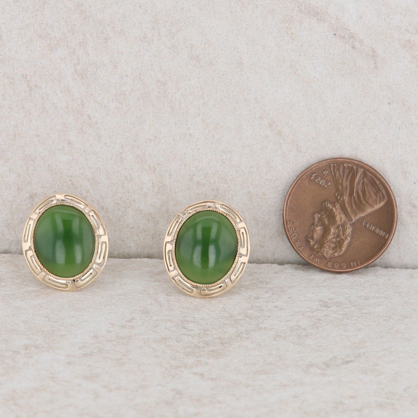 14k Yellow Gold Nephrite Jade Cabochon Earrings