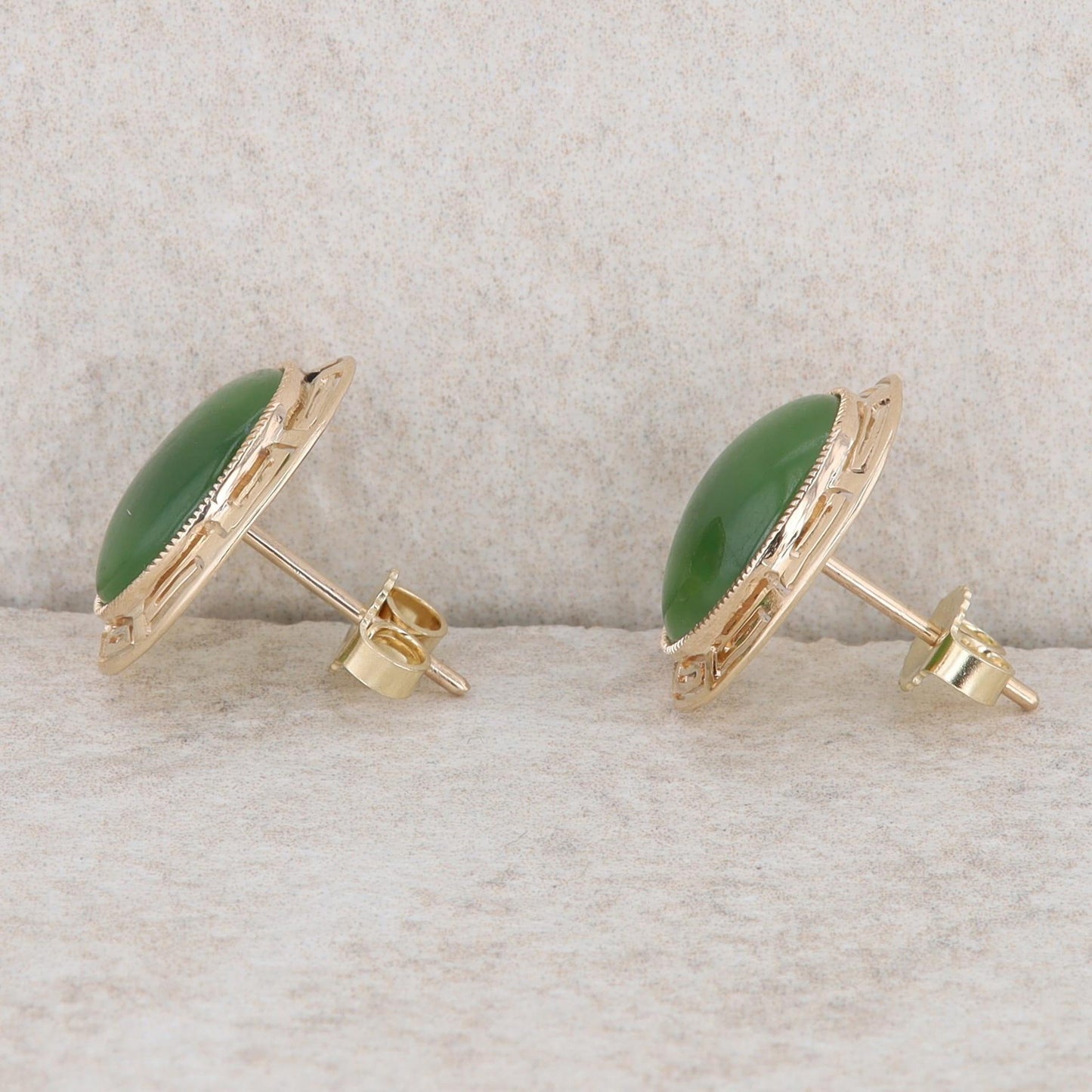 14k Yellow Gold Nephrite Jade Cabochon Earrings