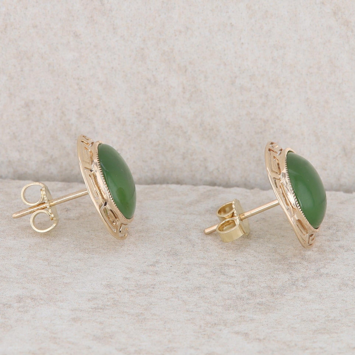 14k Yellow Gold Nephrite Jade Cabochon Earrings