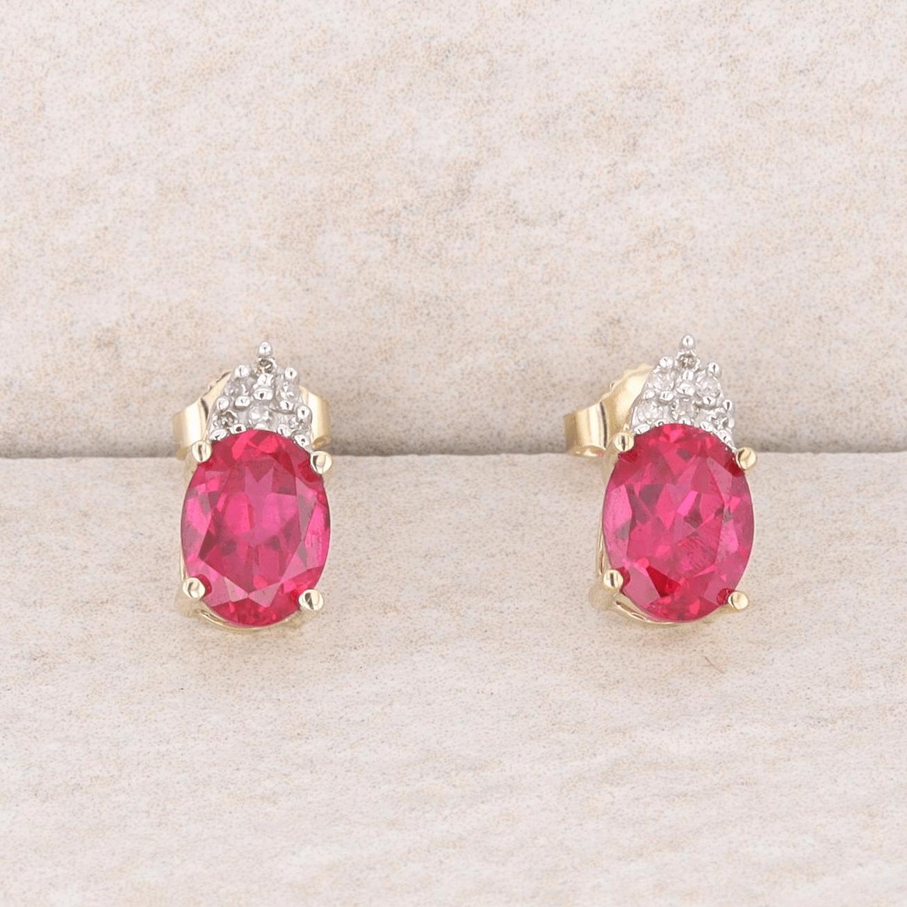 10k Yellow and White Gold Lab Grown Pink Sapphire and Diamond Earrings