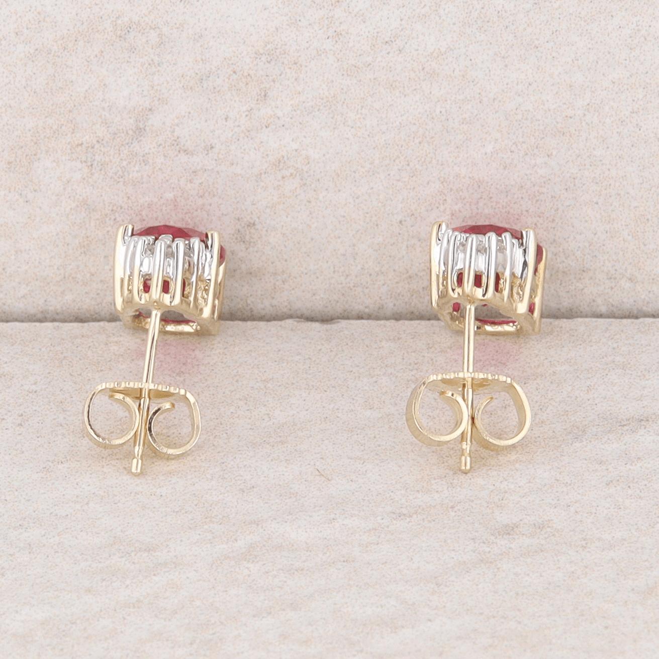 10k Yellow and White Gold Lab Grown Pink Sapphire and Diamond Earrings