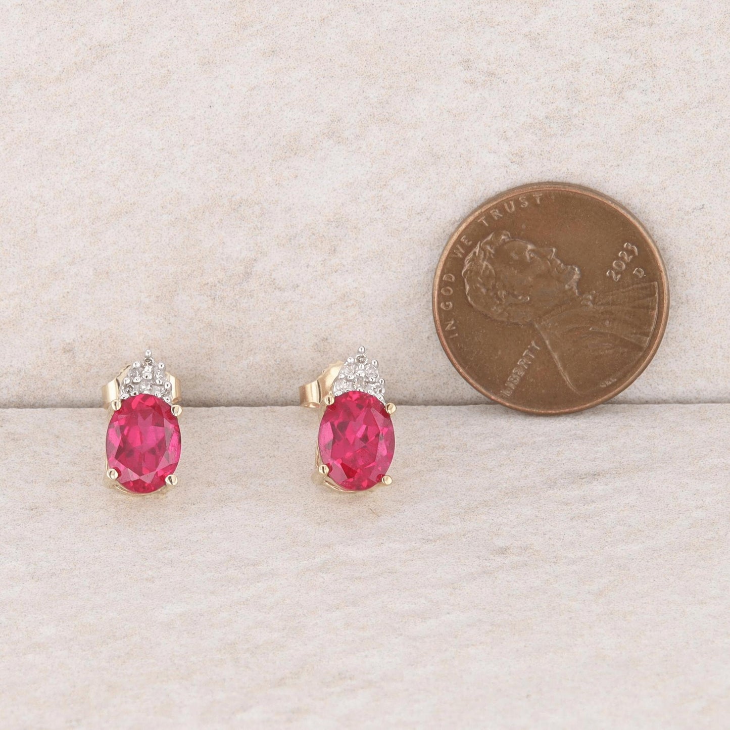 10k Yellow and White Gold Lab Grown Pink Sapphire and Diamond Earrings