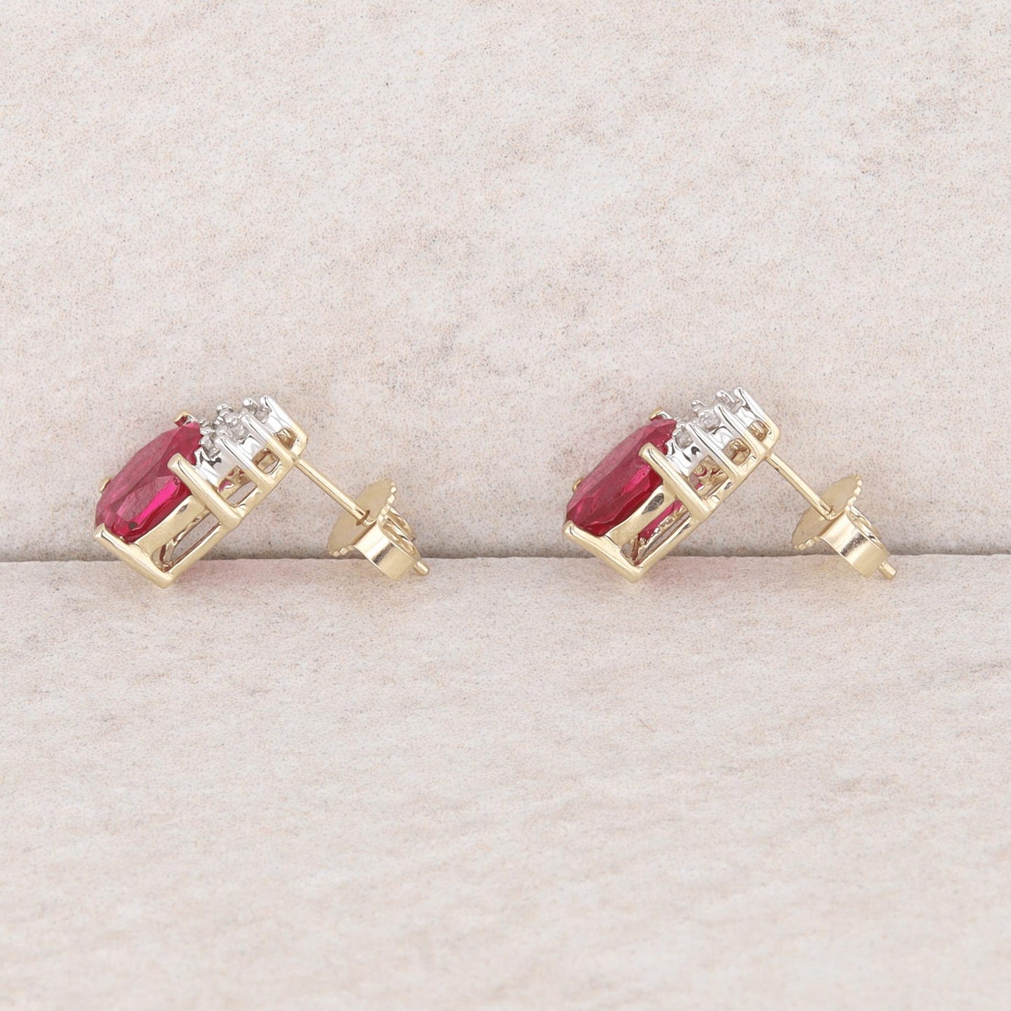 10k Yellow and White Gold Lab Grown Pink Sapphire and Diamond Earrings