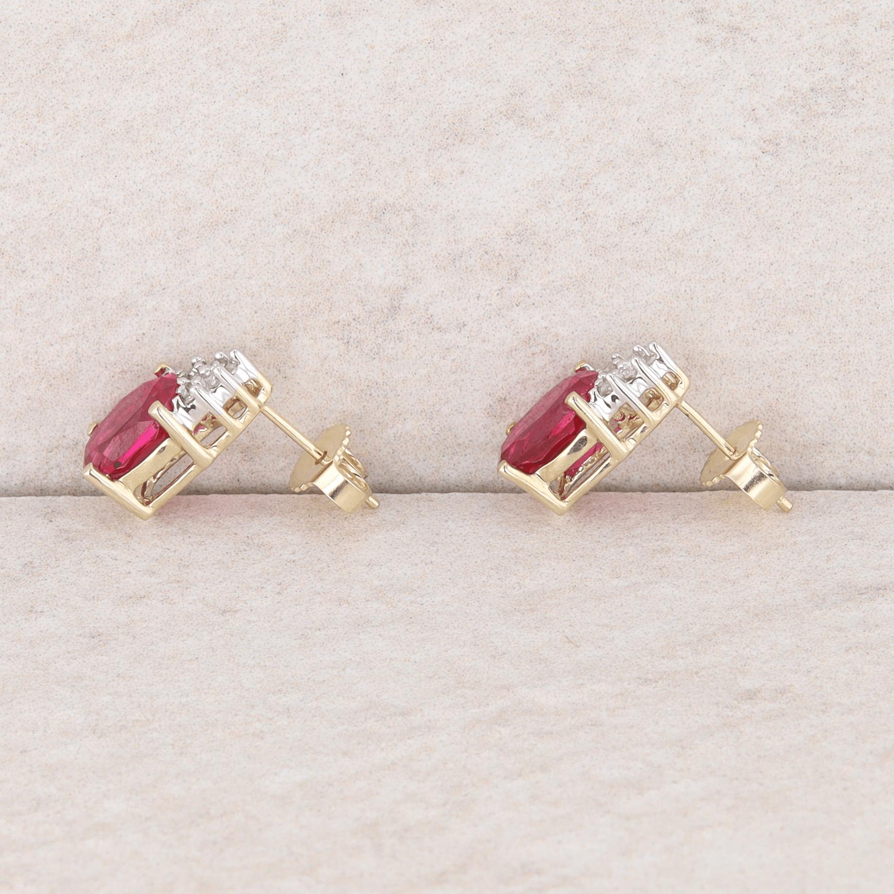 10k Yellow and White Gold Lab Grown Pink Sapphire and Diamond Earrings