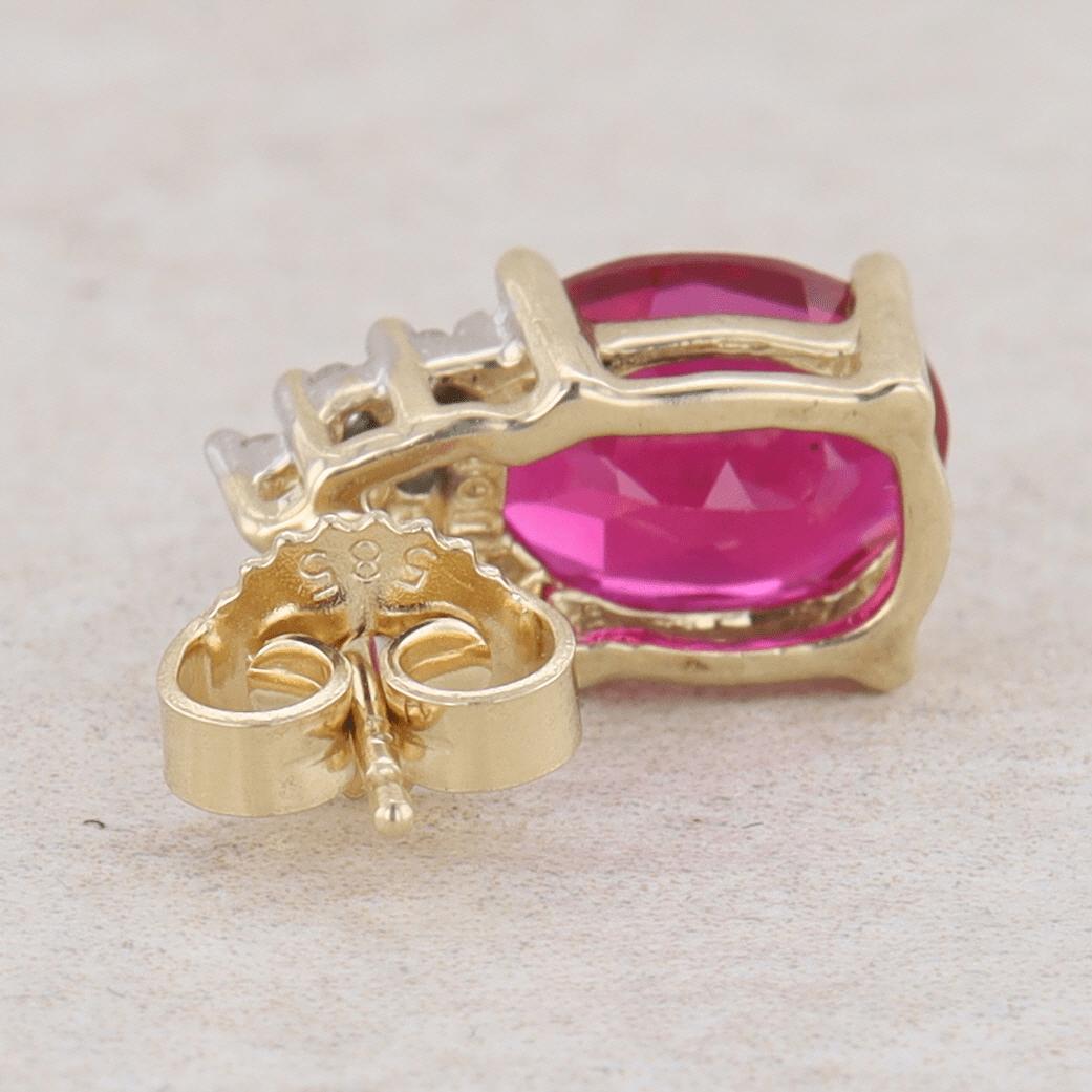 10k Yellow and White Gold Lab Grown Pink Sapphire and Diamond Earrings