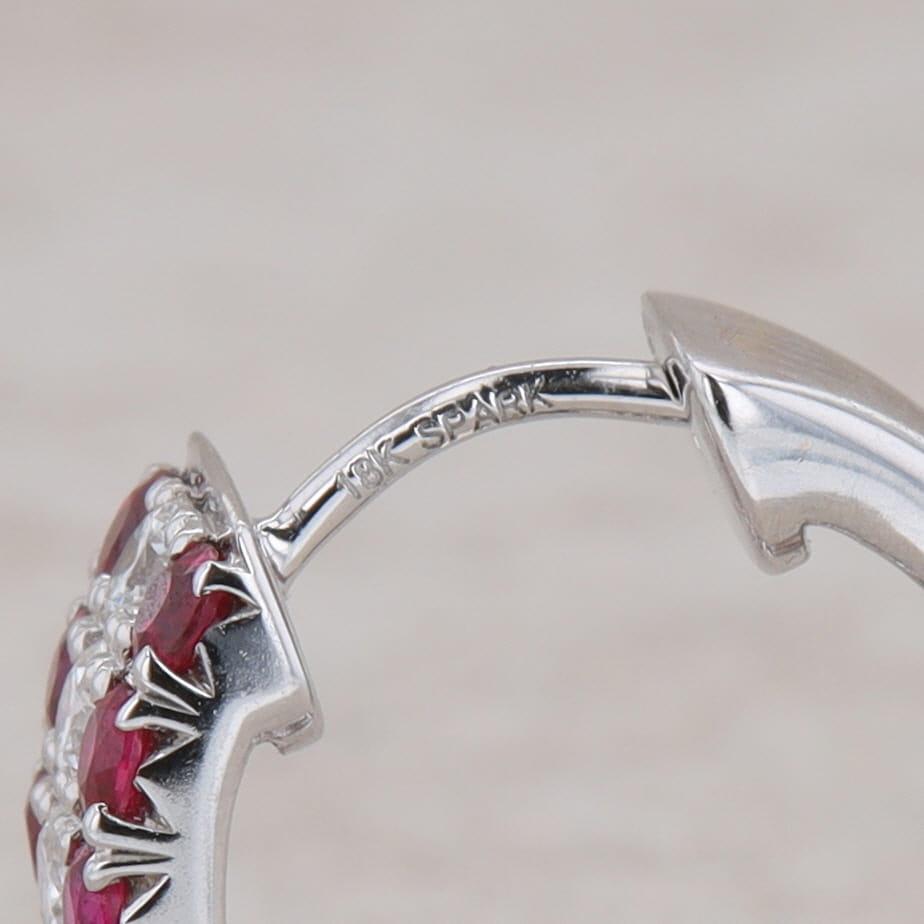 18k White Gold Ruby and Diamond Triple Row Hoop Earrings