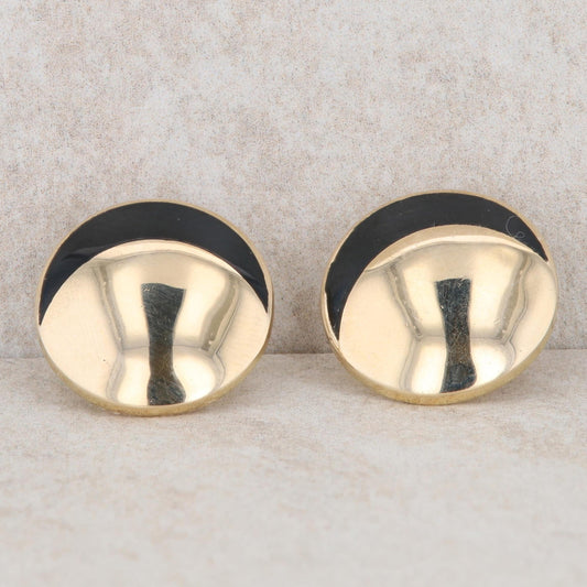 14k Yellow Gold and Onyx Disc Stud Earrings