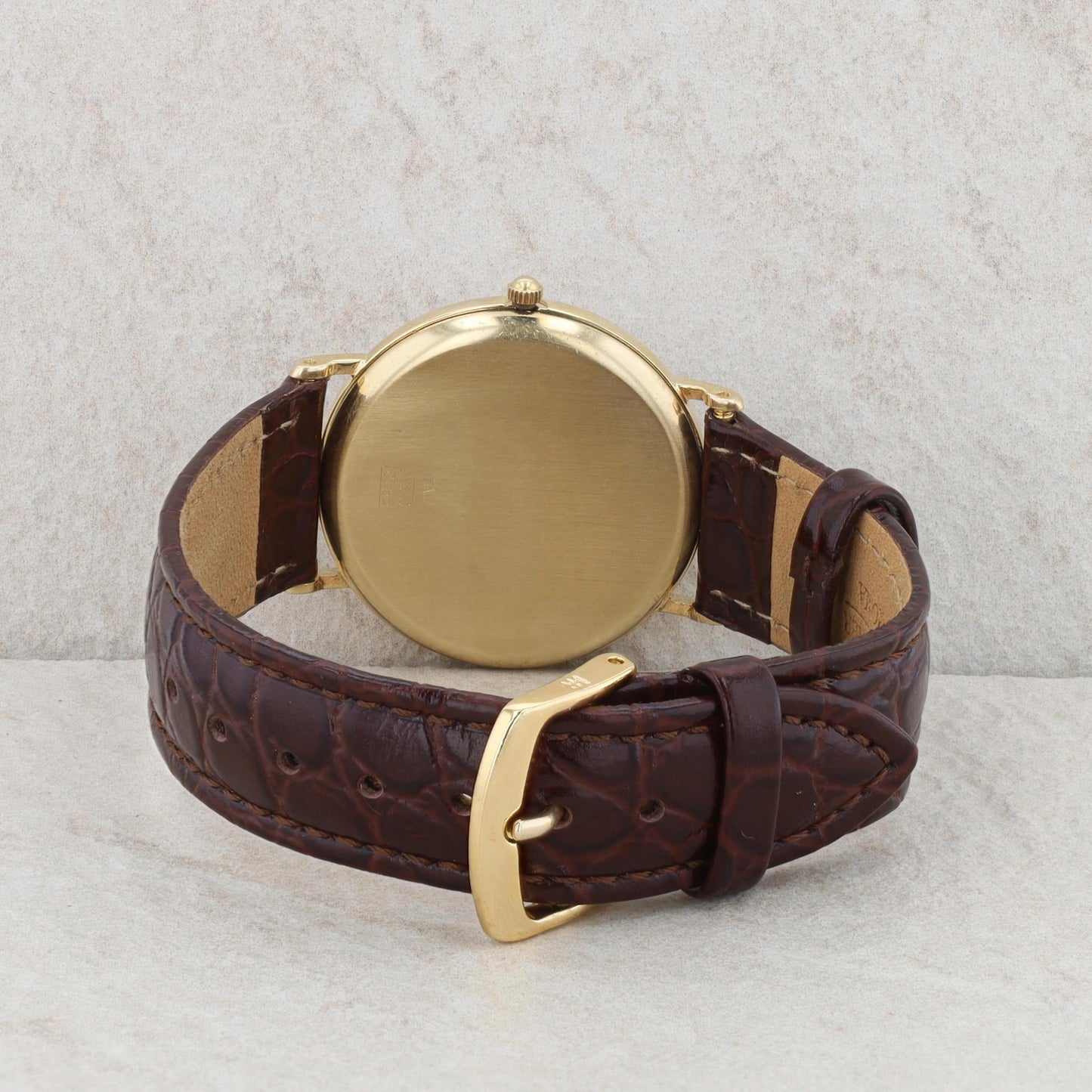 Men's 14k Yellow Gold Geneve Quartz Brown Band Watch