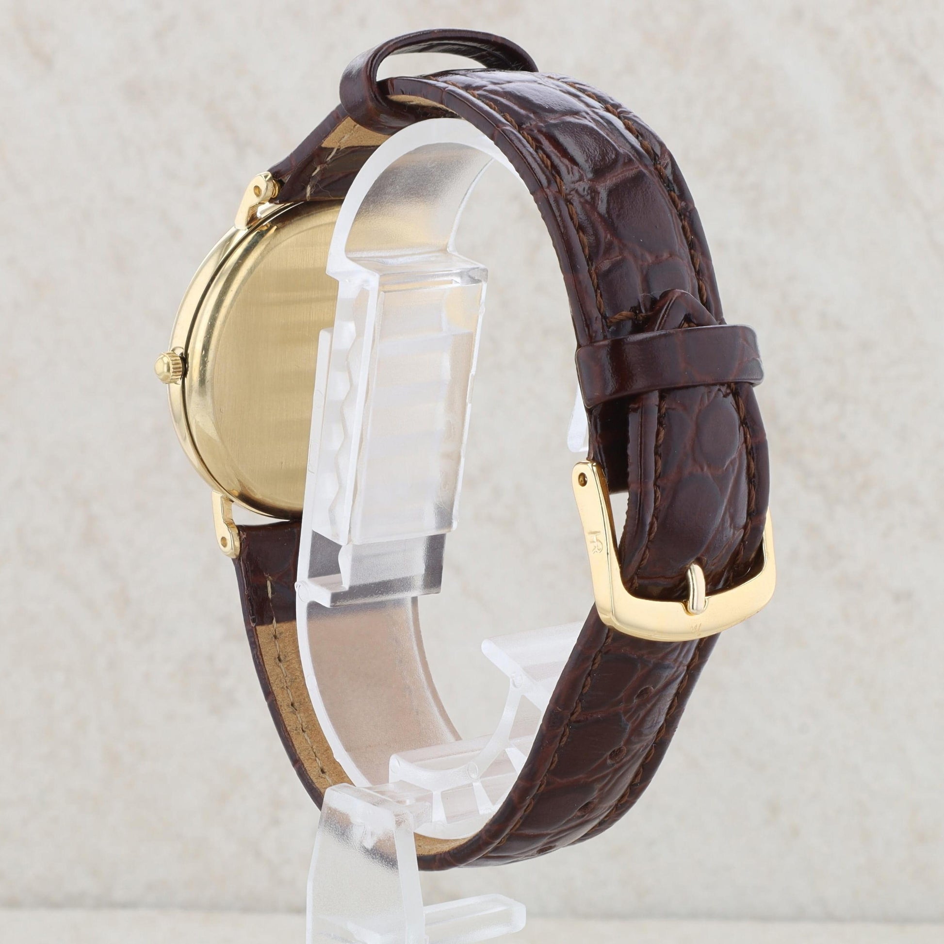 Men's 14k Yellow Gold Geneve Quartz Brown Band Watch