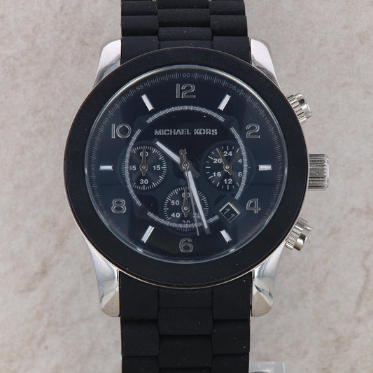 Michael Kors Runaway MK8107 Black Rubber Silver Accent Chronograph Men's Watch