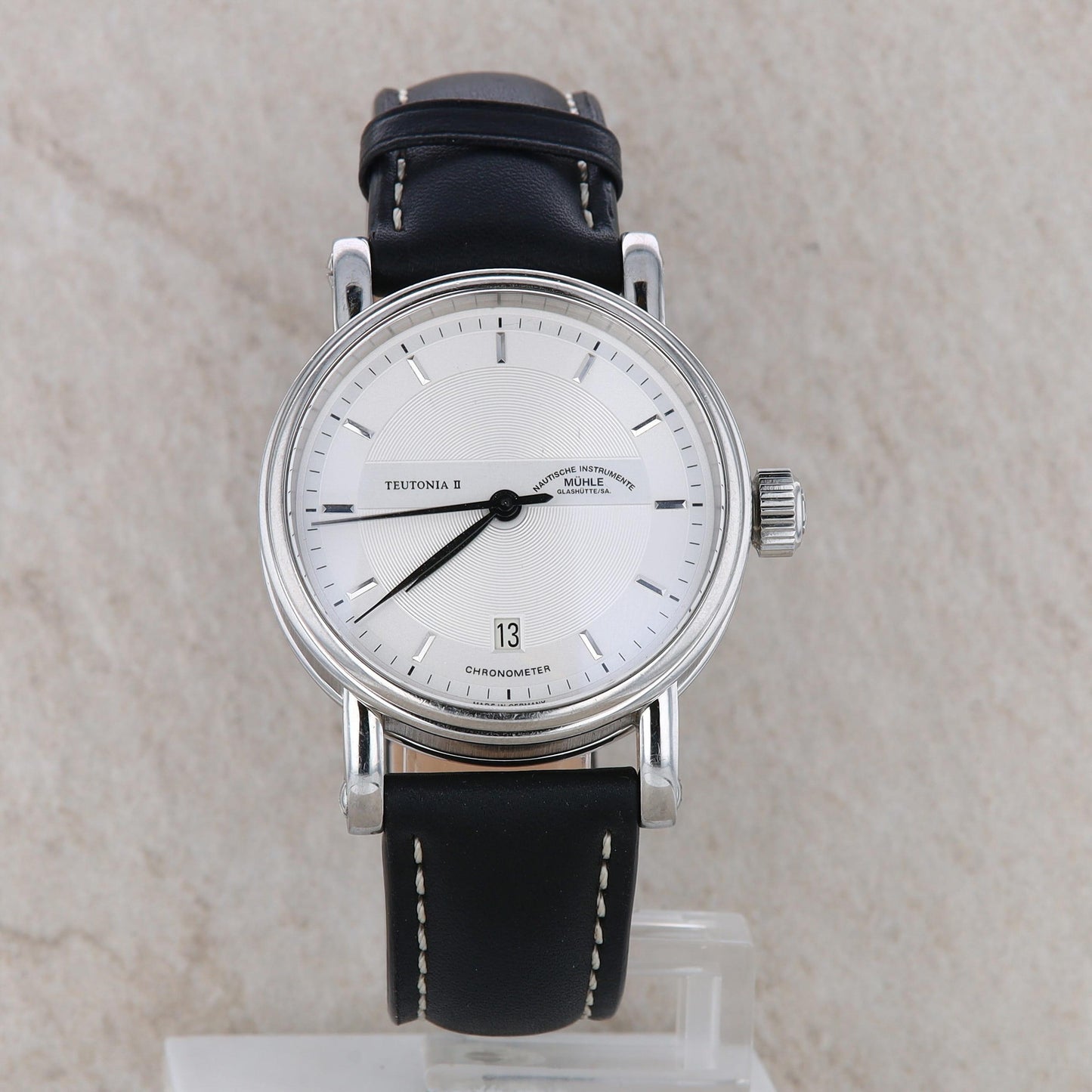 Teutonia II Medium Muhle Glashutte Stainless Steel and Black Leather Watch