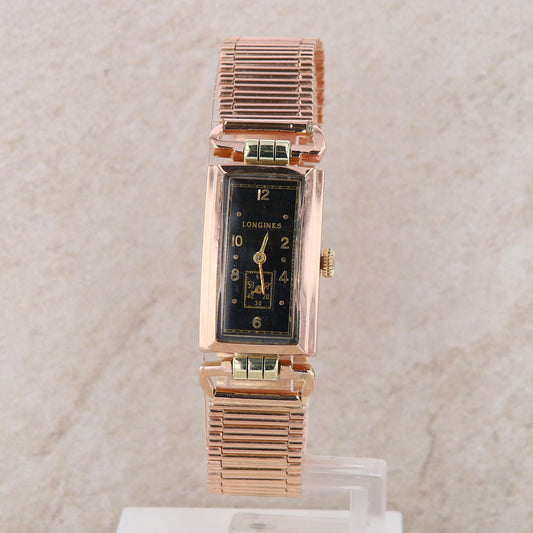 14k Rose and Yellow Longines Unisex Long Rectangular Face Link Watch