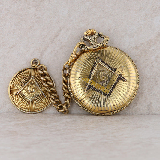 Colibri Gold Plated Masonic Pocket Watch with Gold Plated Masonic Chain Pendant