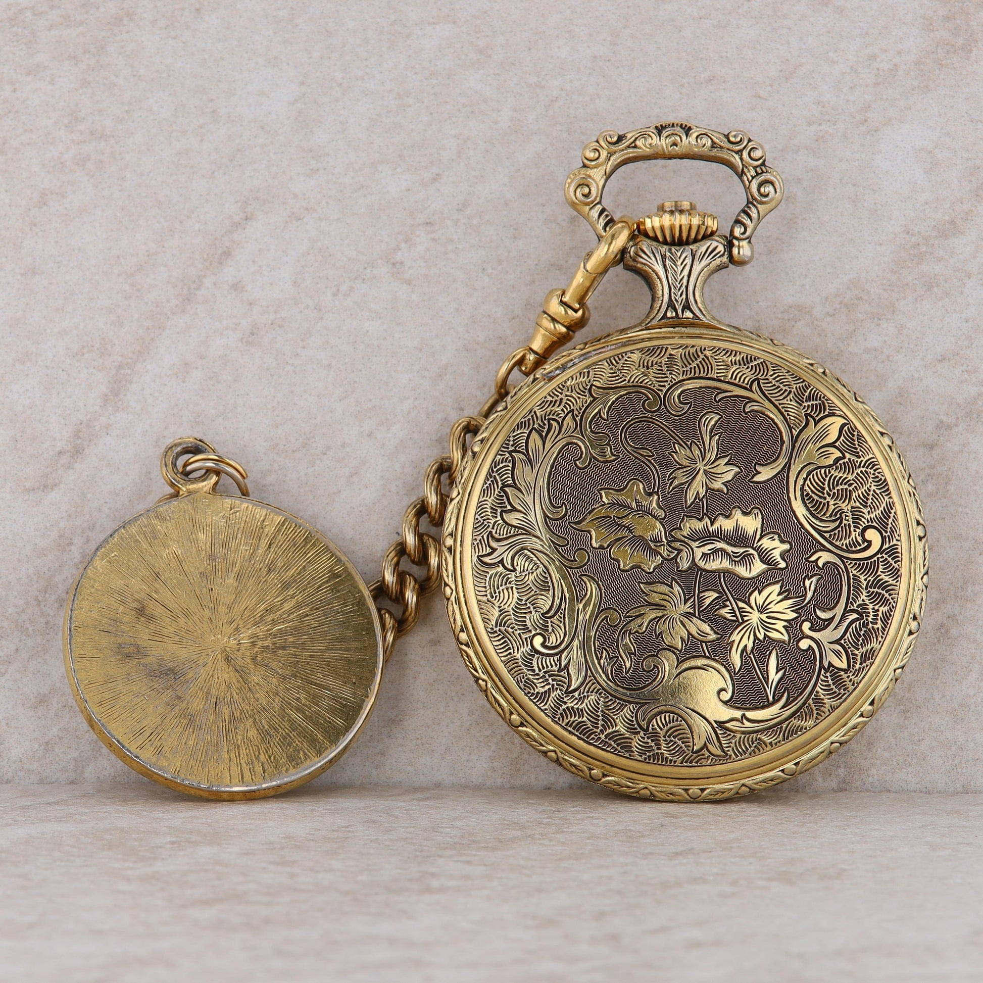 Colibri Gold Plated Masonic Pocket Watch with Gold Plated Masonic Chain Pendant