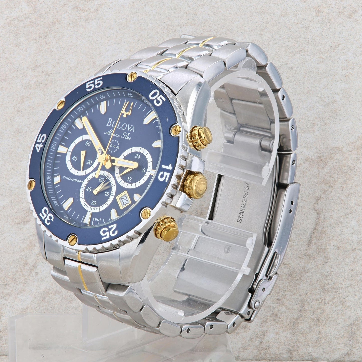 Bulova Men's Stainless Steel and Gold Plated Blue Marine Star Watch 98B400