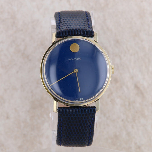 Movado Unisex 14k Yellow Navy Dial and Gold Accents Watch