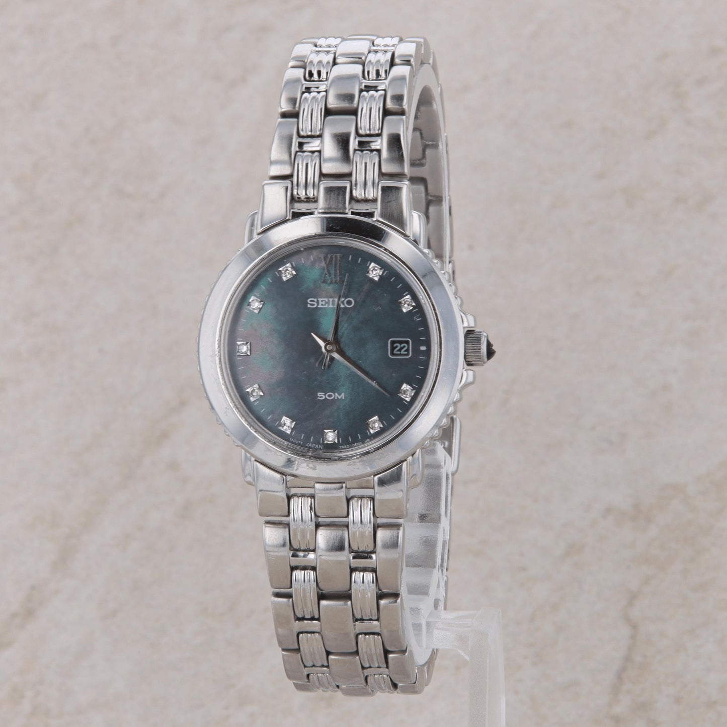 Stainless Steel Seiko Ladies Mother of Pearl Crystal Dial Watch