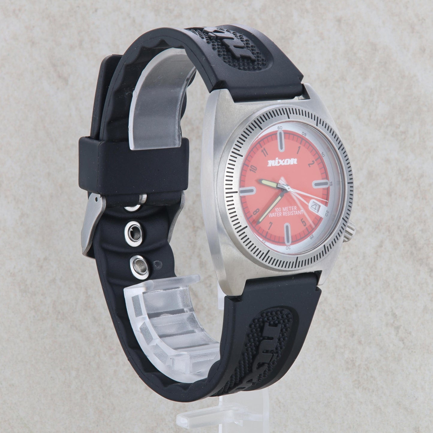 Nixon Orange Dial Clutch Exactly Rubber Strap Watch