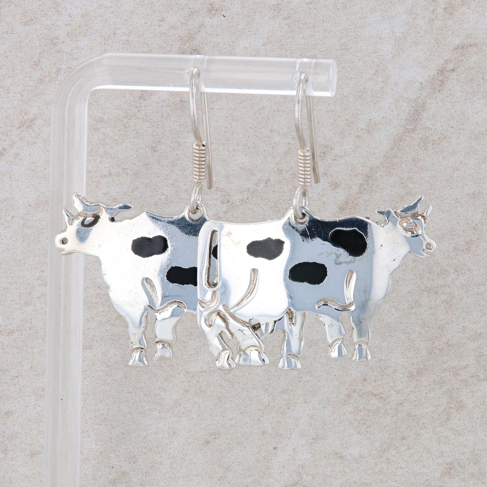 Sterling Silver Cow Dangle Earrings