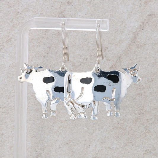 Sterling Silver Cow Dangle Earrings