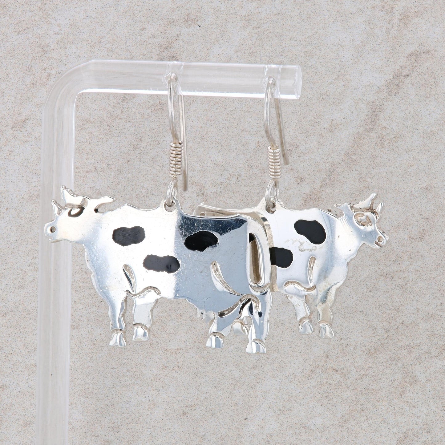 Sterling Silver Cow Dangle Earrings