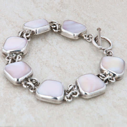 Sterling Silver Pink Mother of Pearl Stationed Bracelet with Toggle Clasp