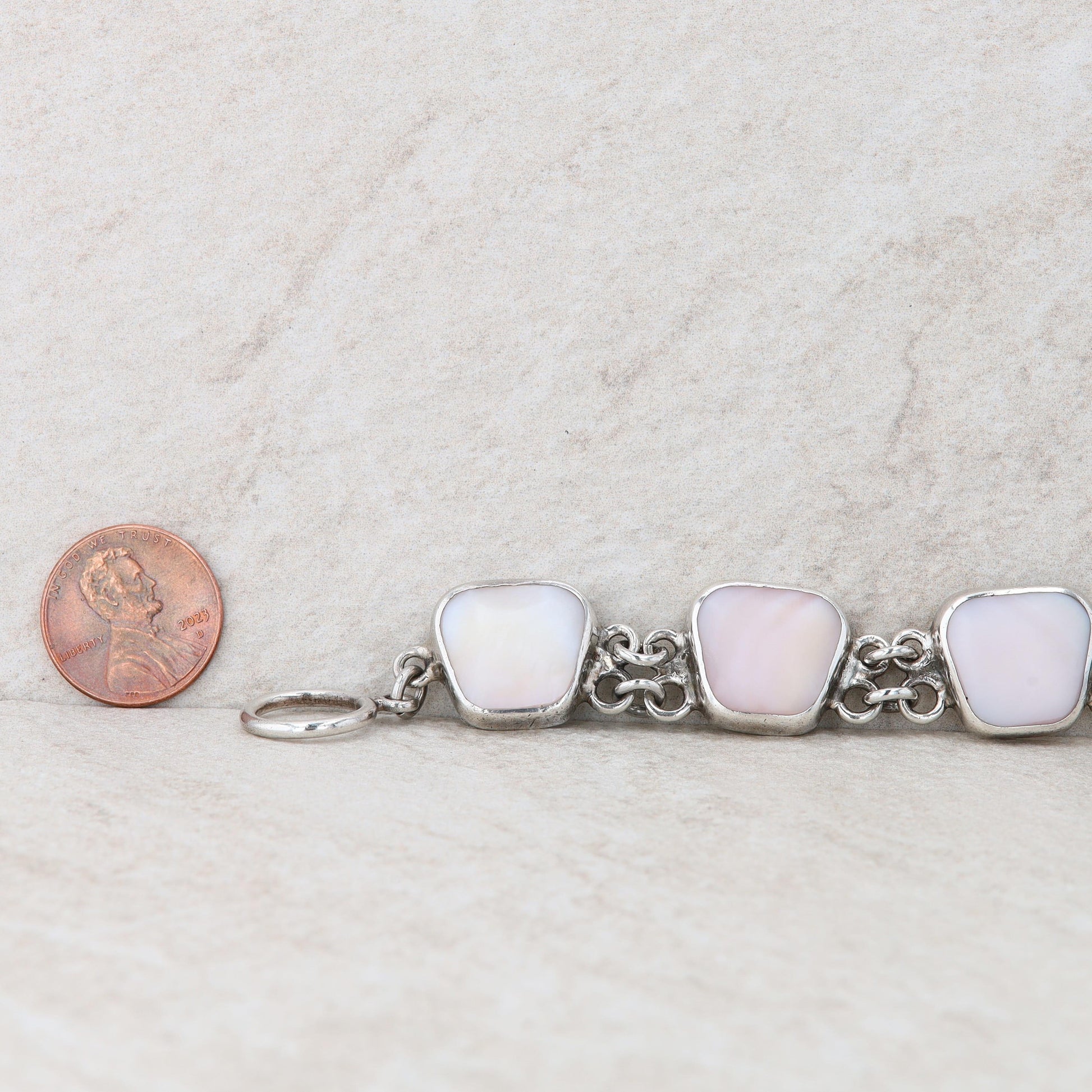 Sterling Silver Pink Mother of Pearl Stationed Bracelet with Toggle Clasp