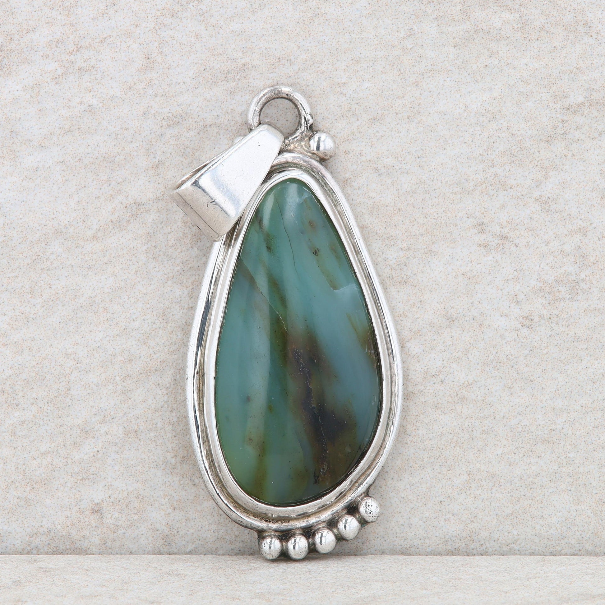 Sterling Silver Agate Abstract Teardrop Beaded Pendant