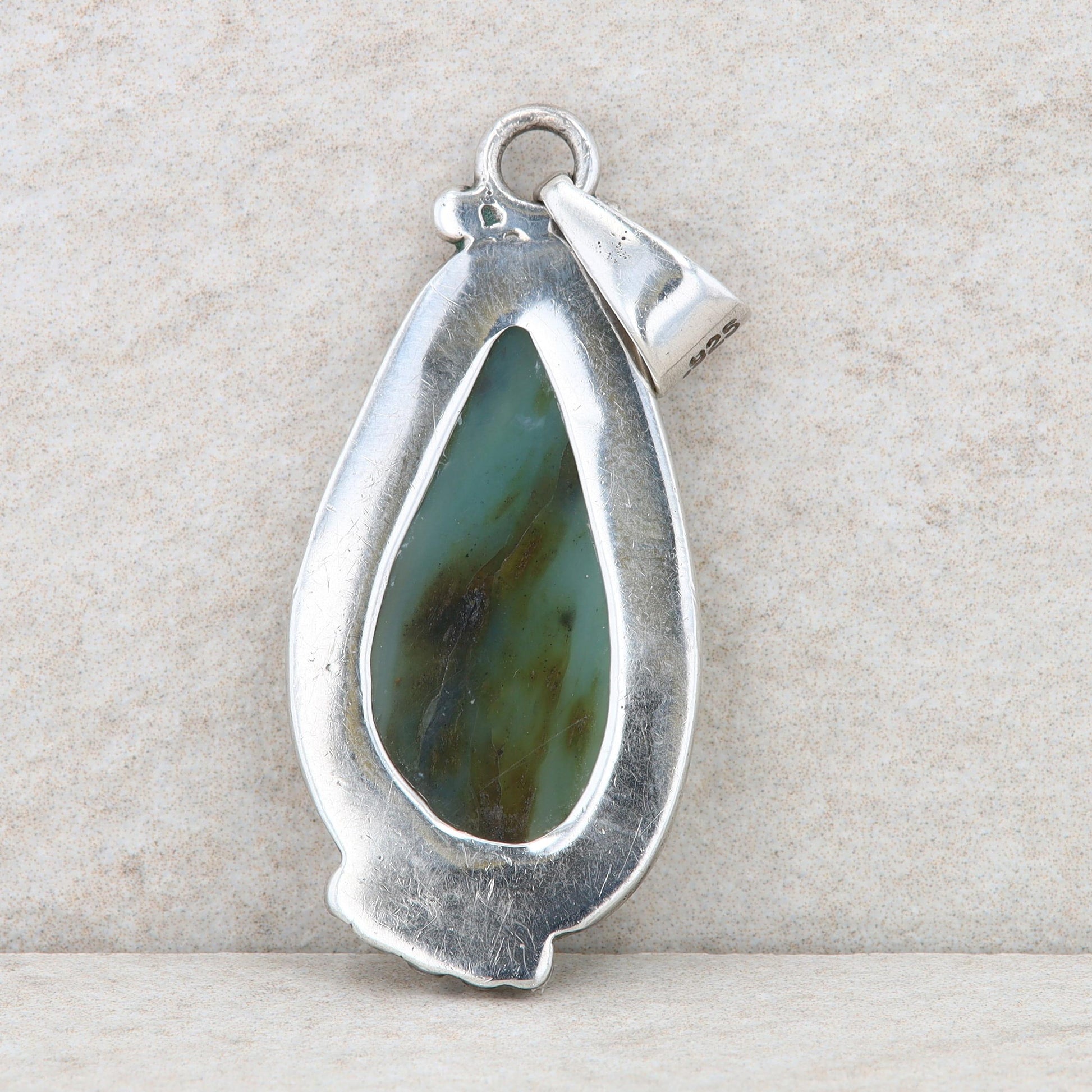 Sterling Silver Agate Abstract Teardrop Beaded Pendant