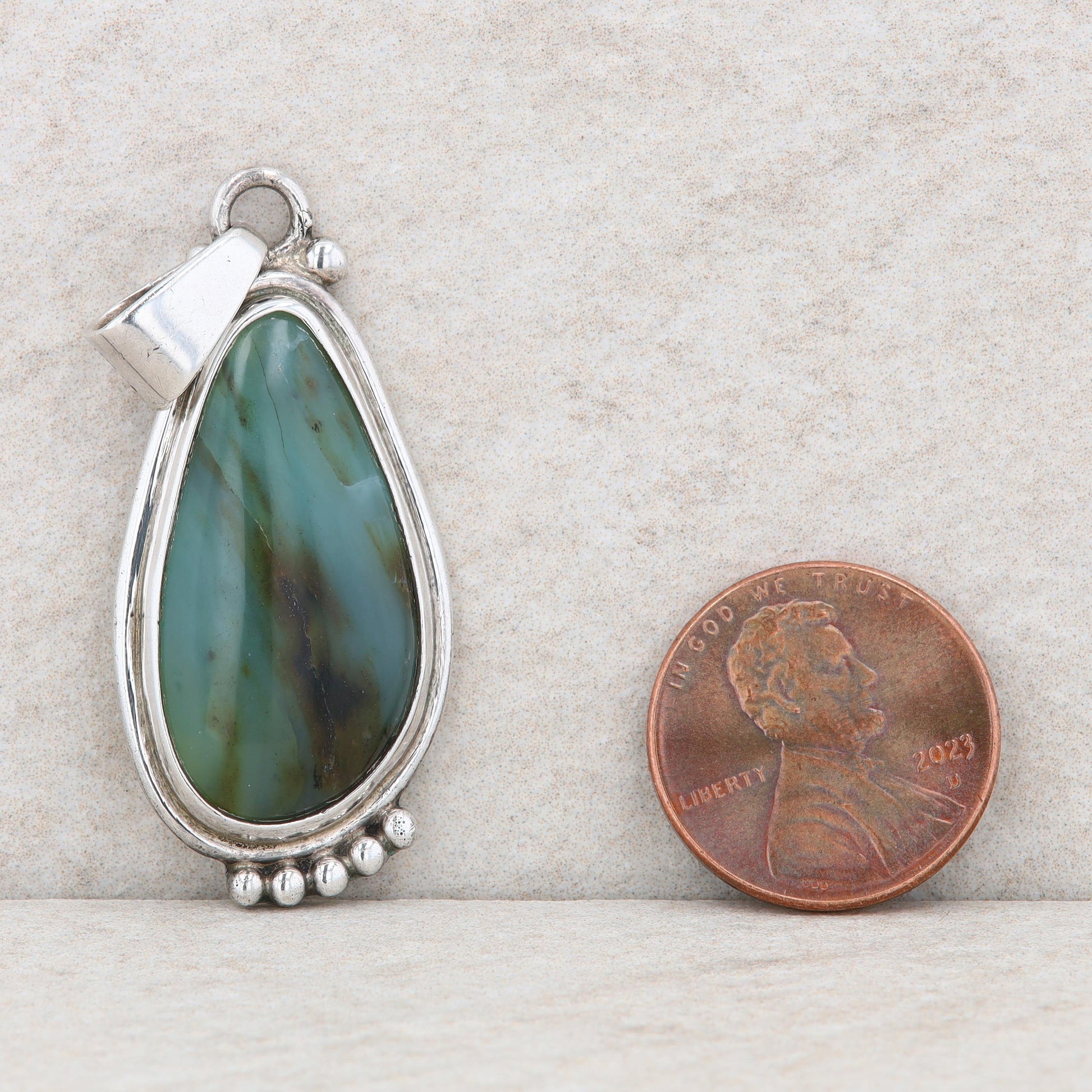 Sterling Silver Agate Abstract Teardrop Beaded Pendant