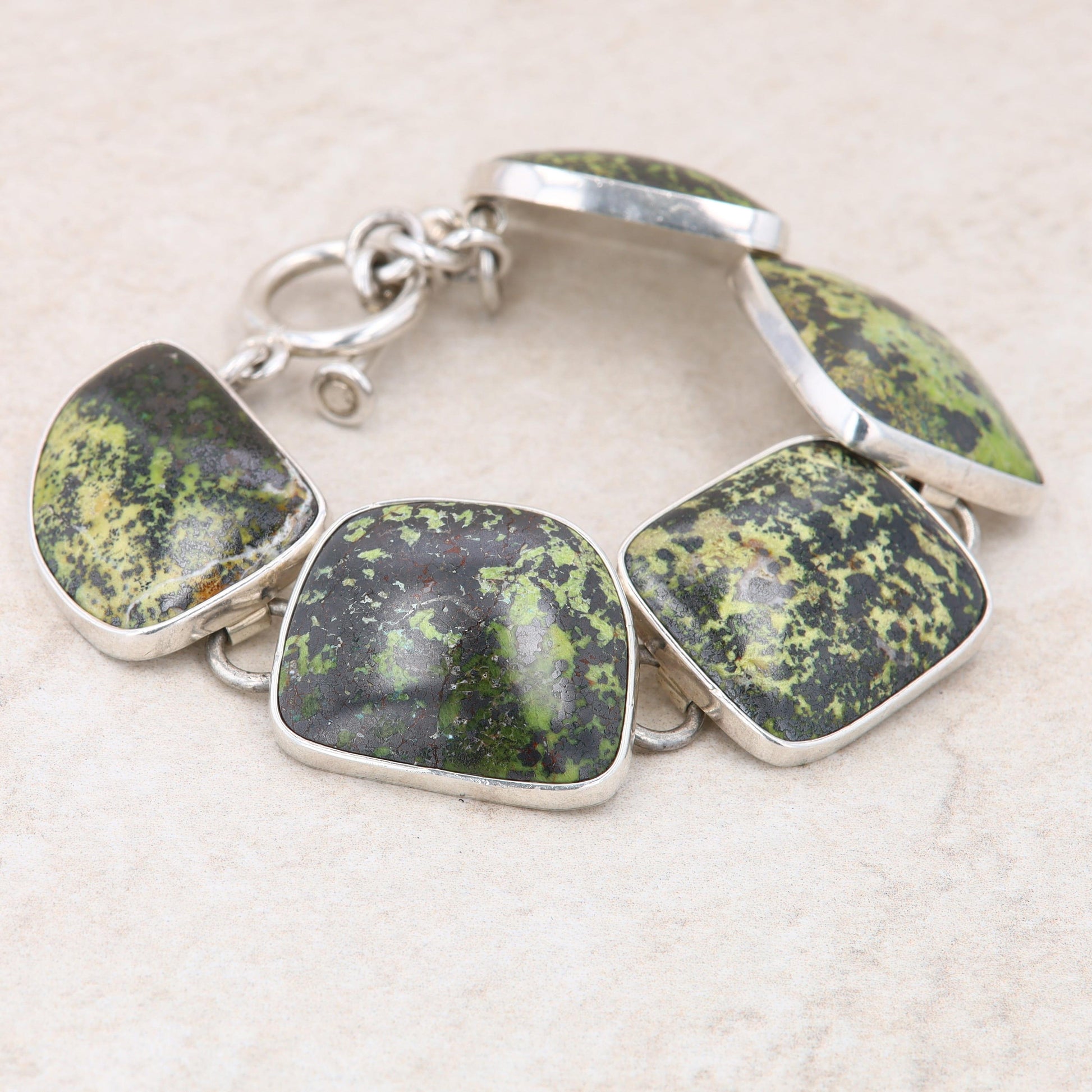 Sterling Silver Green Jasper Toggle Bracelet