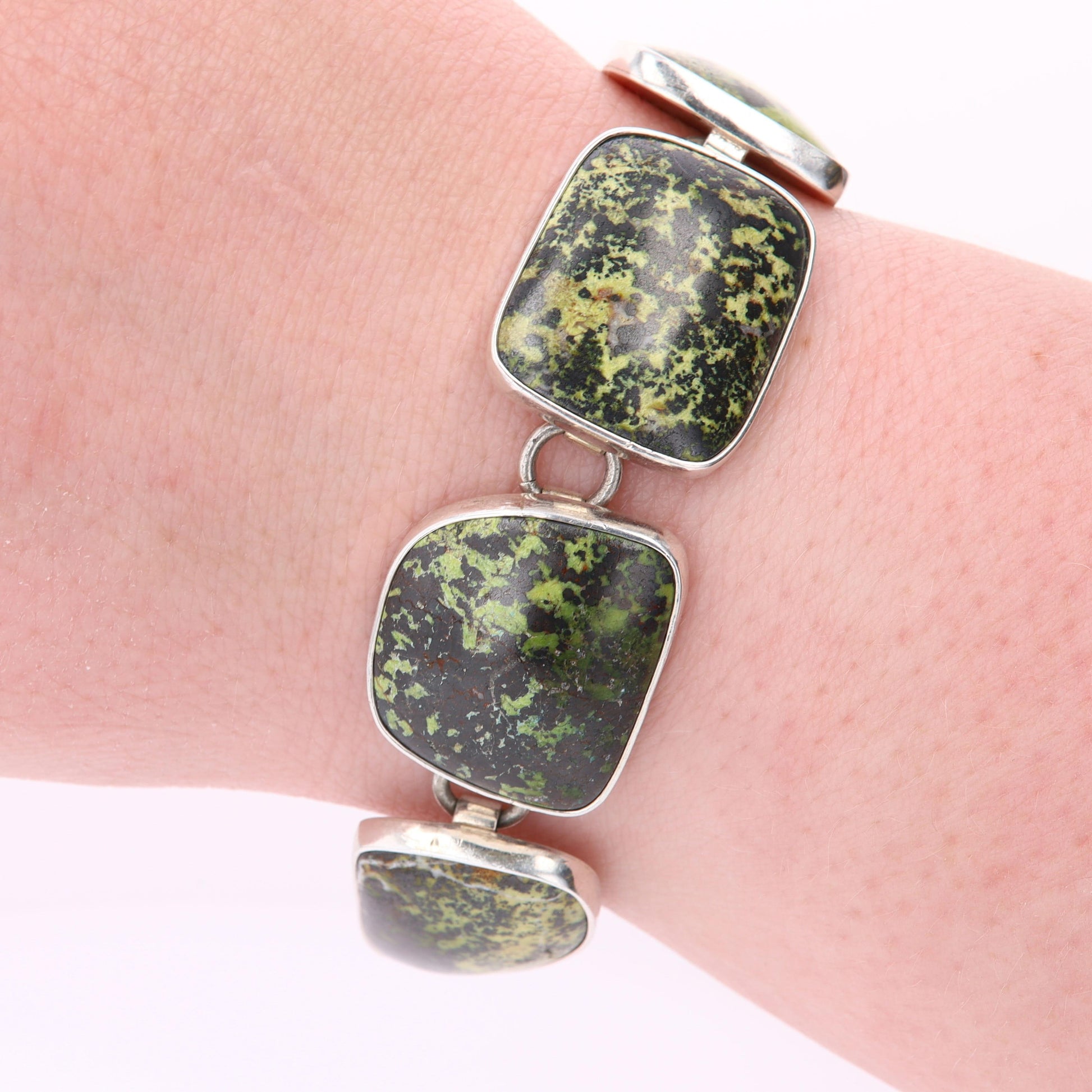 Sterling Silver Green Jasper Toggle Bracelet