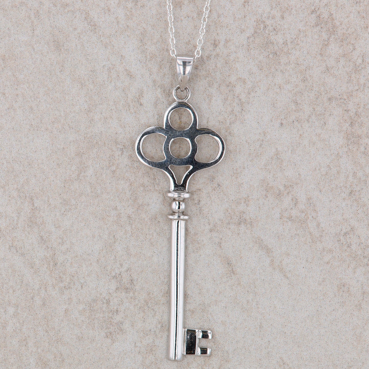 Sterling Silver Key Pendant with Sterling Silver Cable Chain