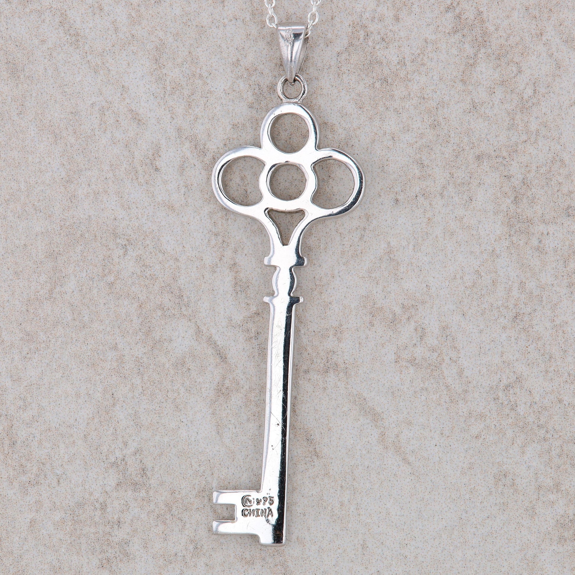 Sterling Silver Key Pendant with Sterling Silver Cable Chain