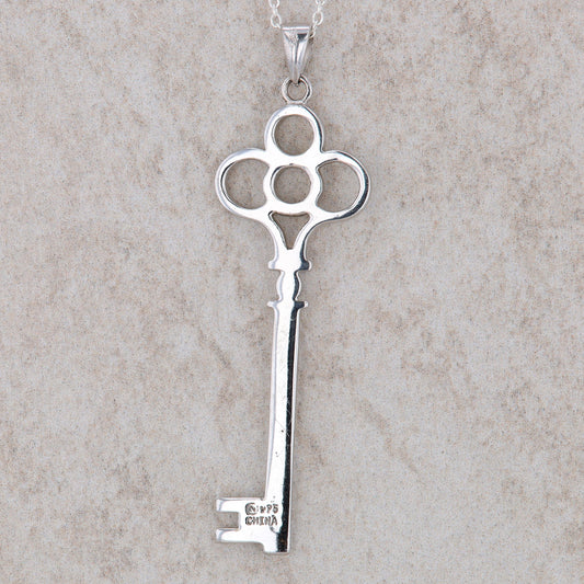 Sterling Silver Key Pendant with Sterling Silver Cable Chain