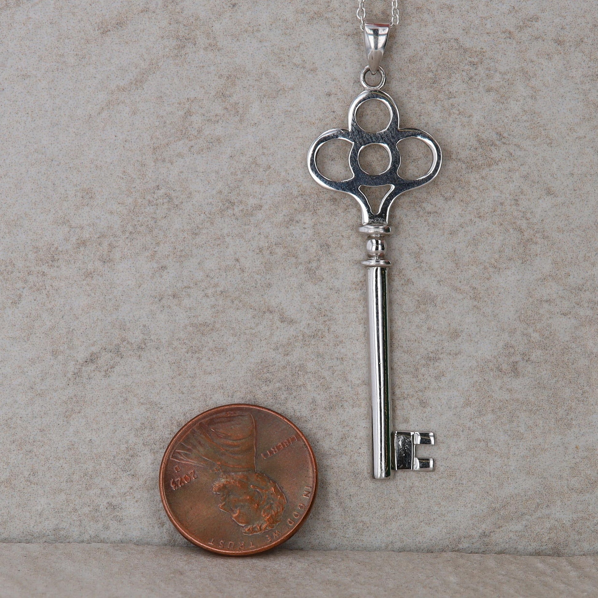 Sterling Silver Key Pendant with Sterling Silver Cable Chain