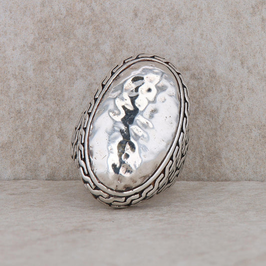 Sterling Silver Hammered Textured Oval Statement Ring