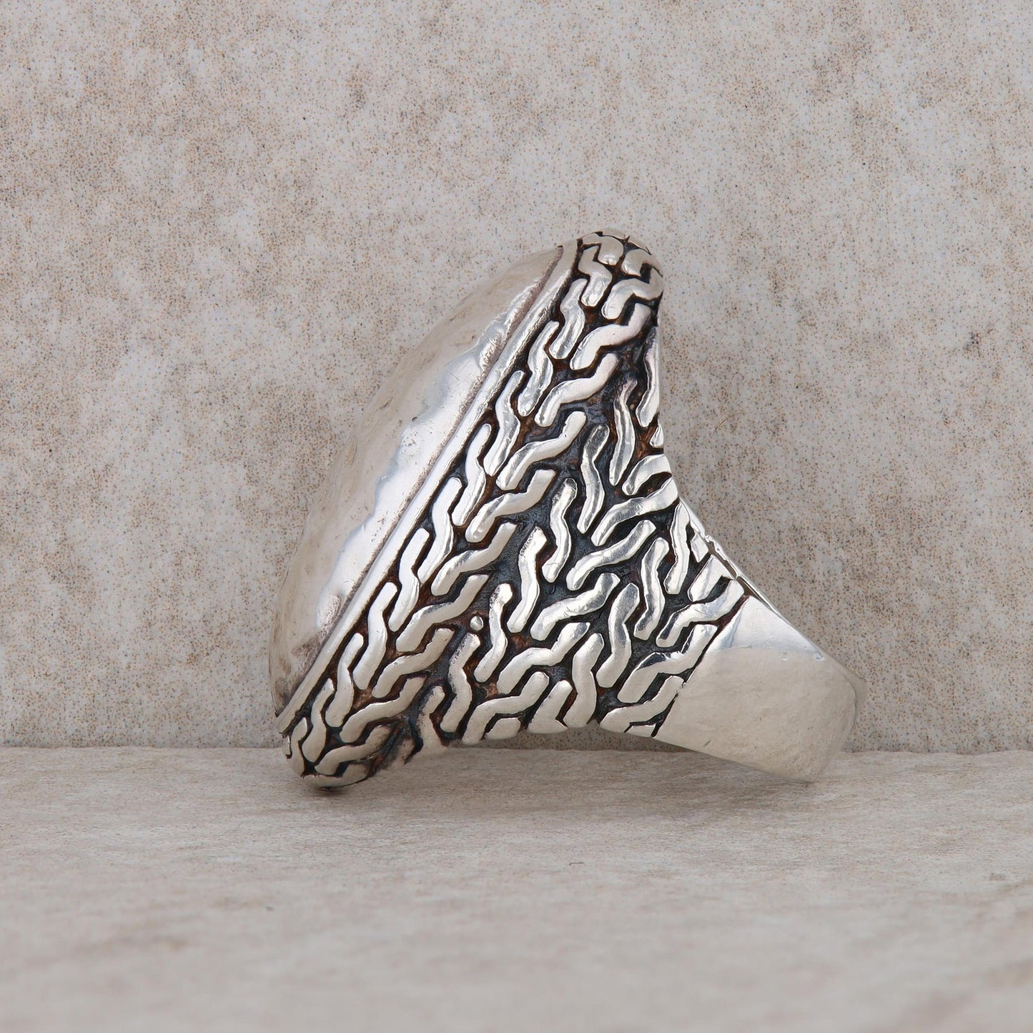 Sterling Silver Hammered Textured Oval Statement Ring