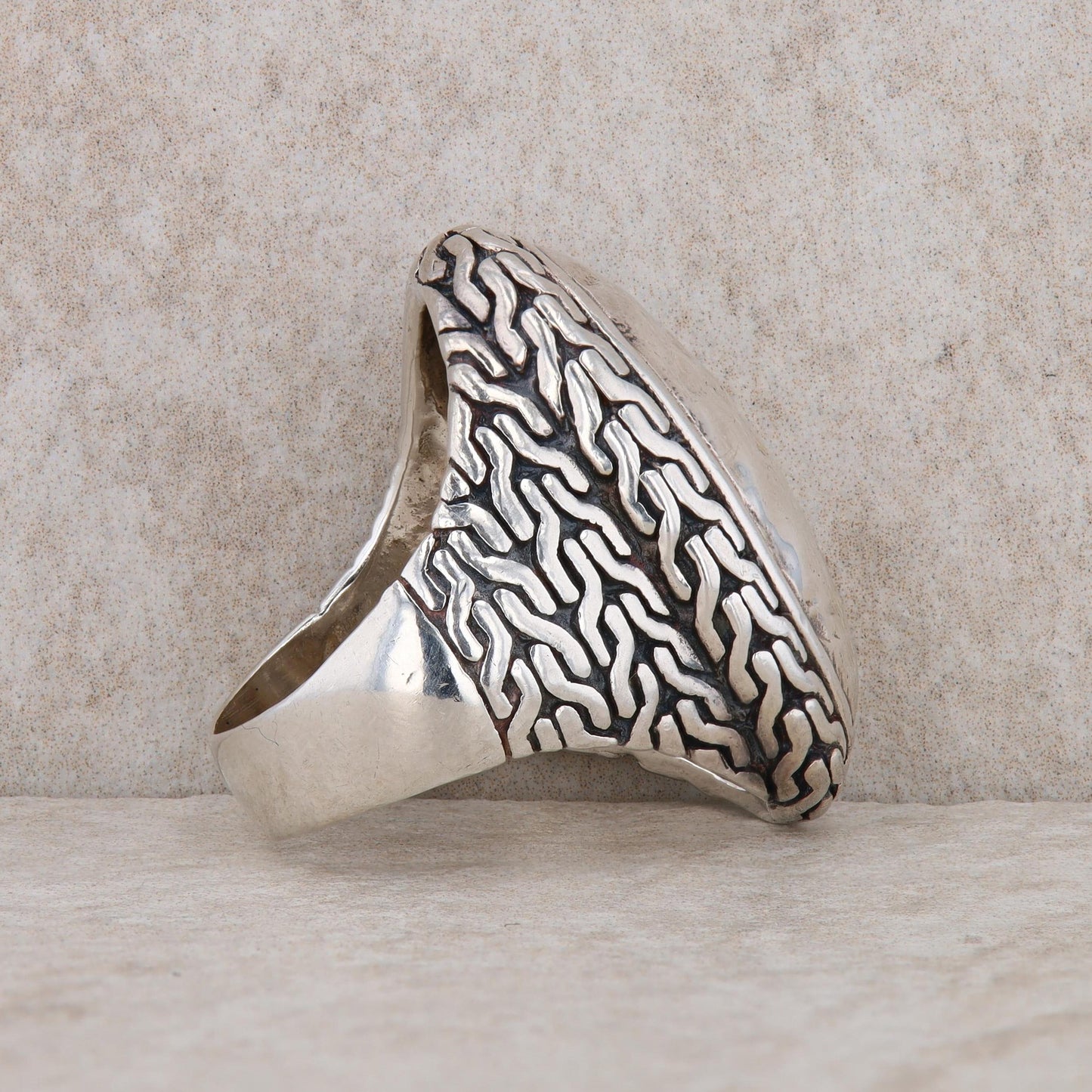 Sterling Silver Hammered Textured Oval Statement Ring