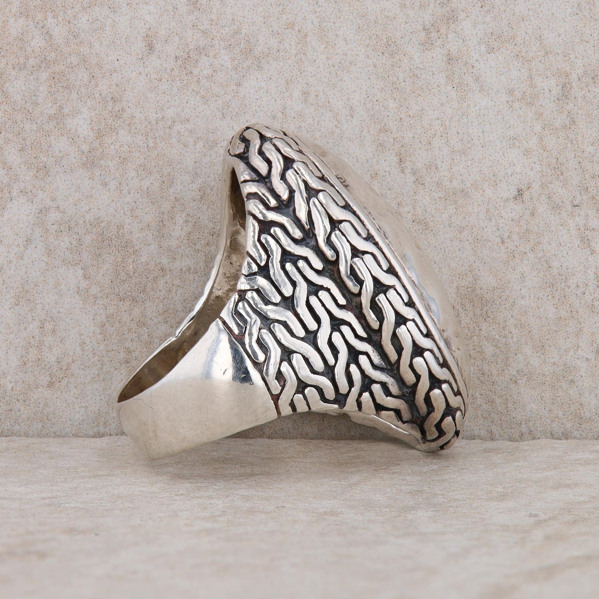 Sterling Silver Hammered Textured Oval Statement Ring