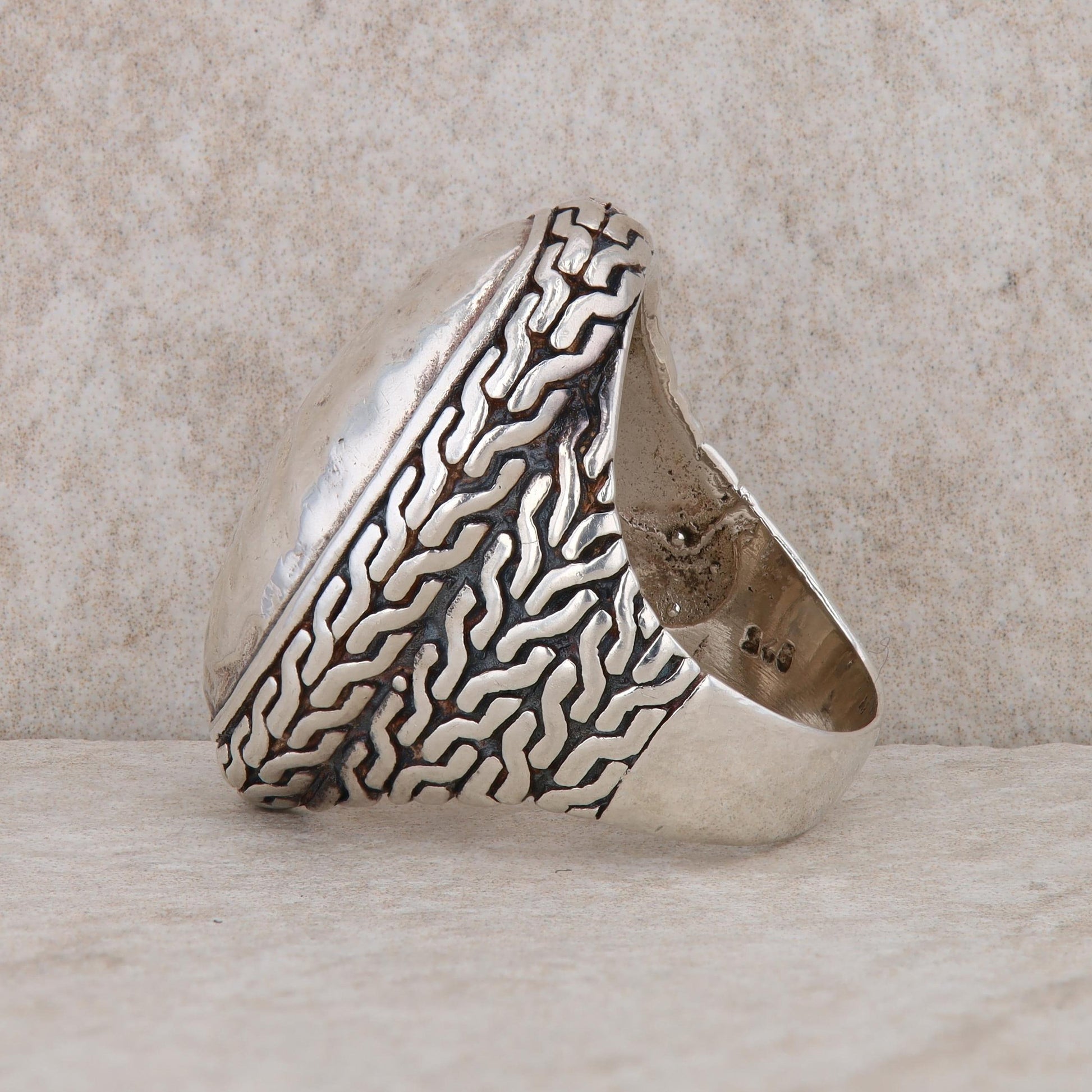 Sterling Silver Hammered Textured Oval Statement Ring