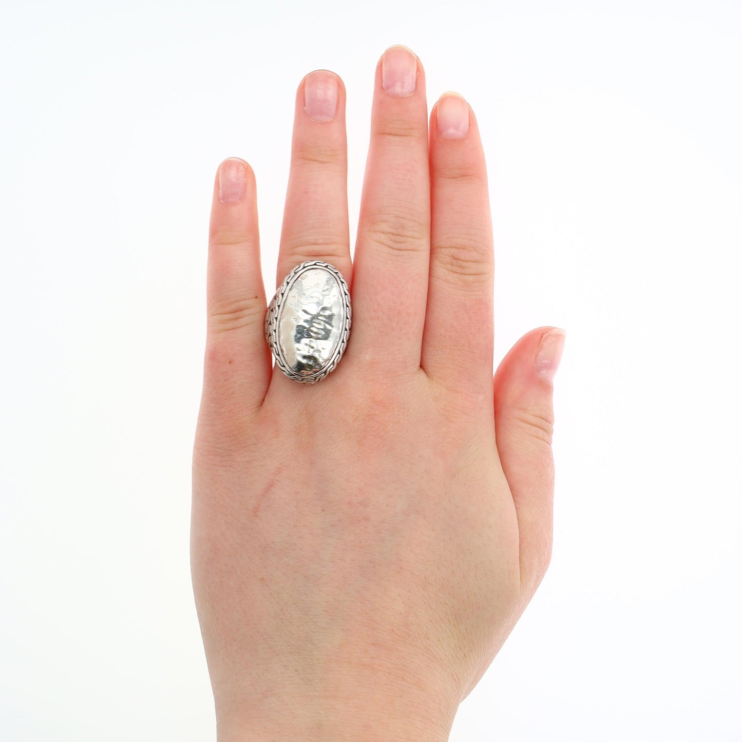 Sterling Silver Hammered Textured Oval Statement Ring