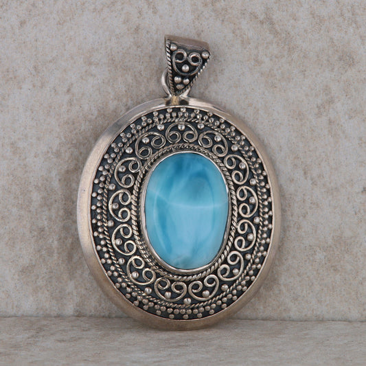 Sterling Silver Oval Blue Larimar Pendant