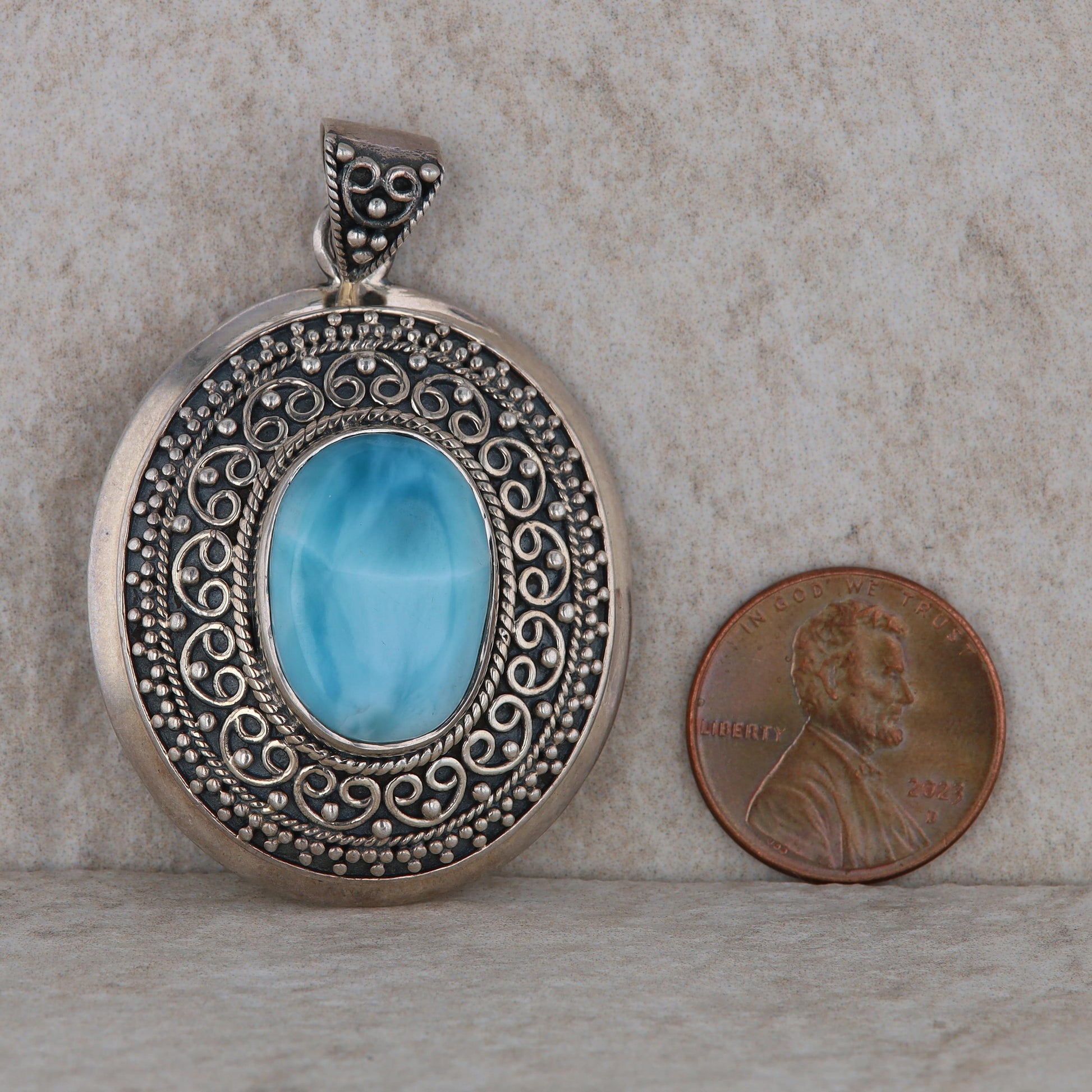 Sterling Silver Oval Blue Larimar Pendant