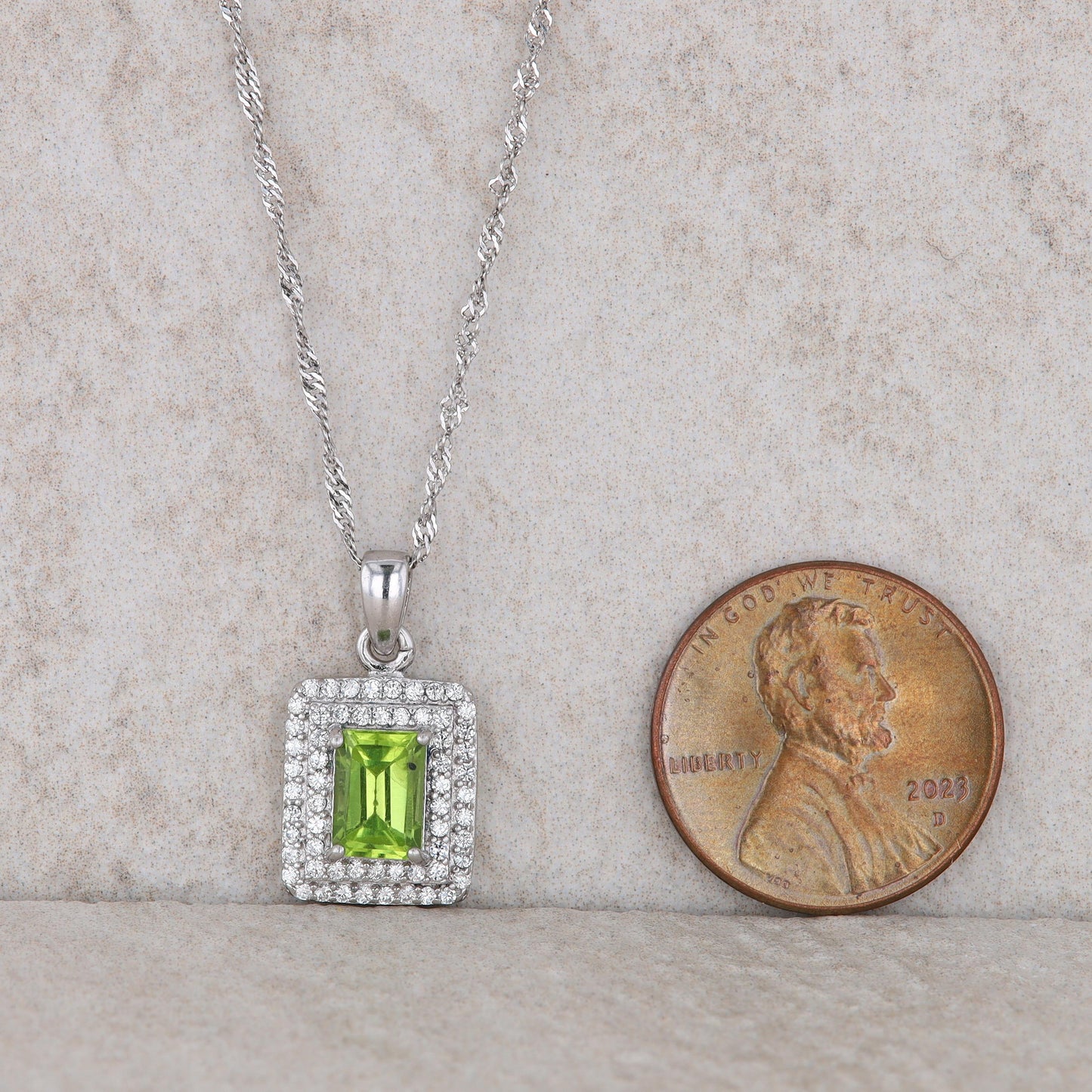 Sterling Silver Peridot and Cubic Zirconia Necklace