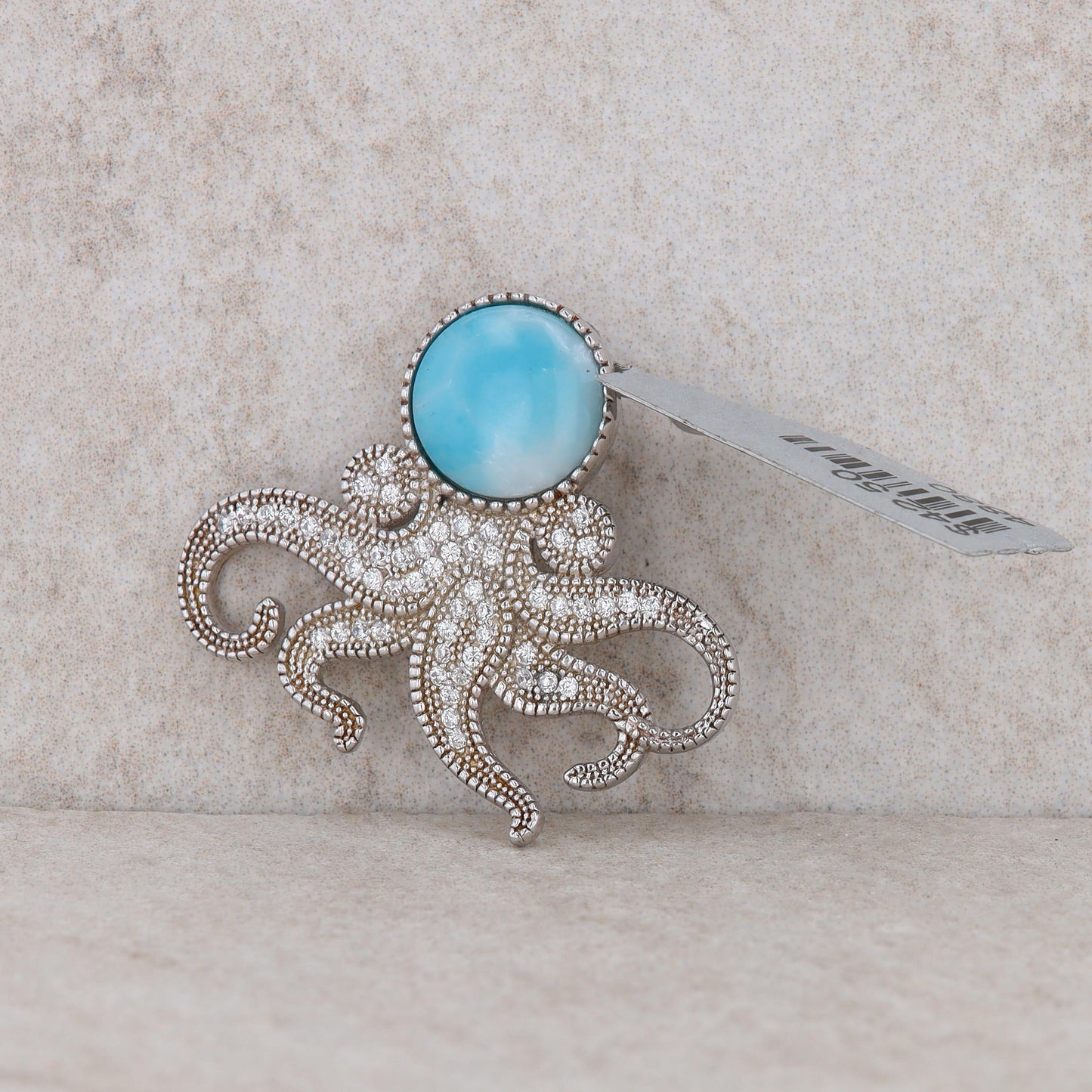 Sterling Silver Larimar and Cubic Zirconia Squid Pendant