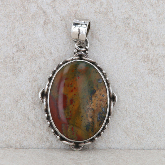 Sterling Silver Jasper Oval Filigree Pendant