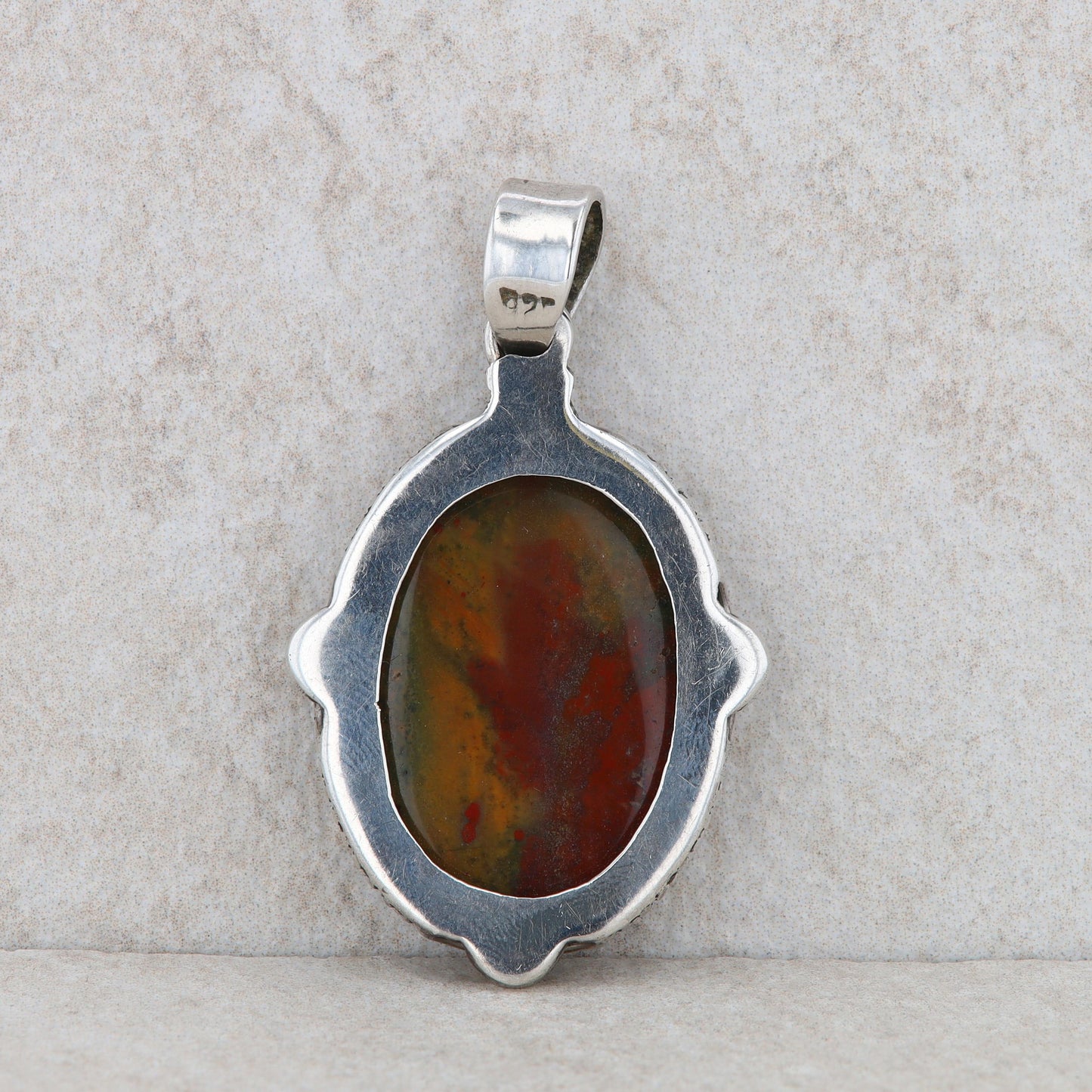 Sterling Silver Jasper Oval Filigree Pendant